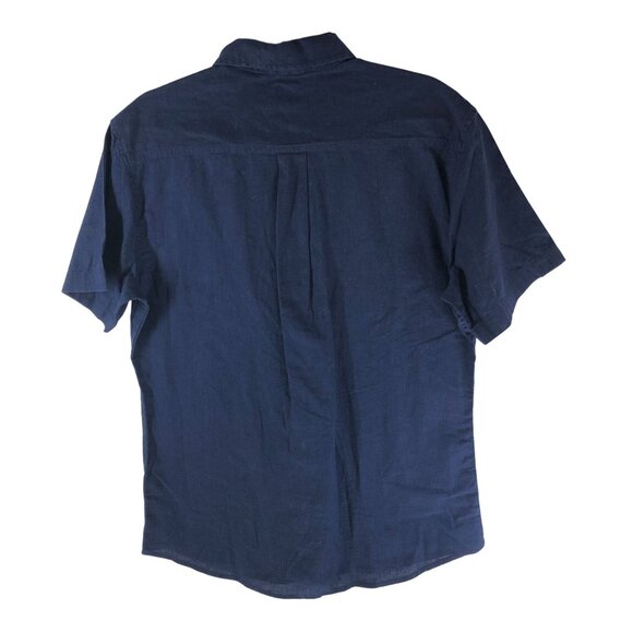 14th & Union Linen & Cotton Button-Up Shirt Trim Fit Short Sleeve Navy Blue M - Picture 2 of 5